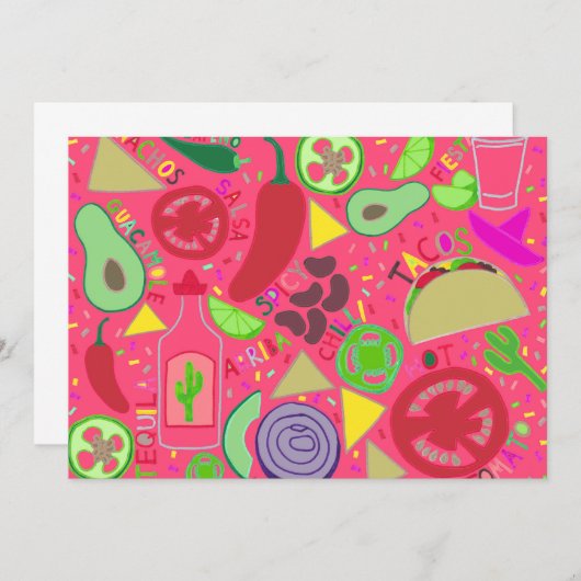 Invitation Confetti Fiesta rose (Devant / Derrière)