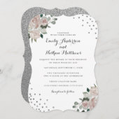 Invitation Confetti floral d'argent clair (Devant / Derrière)