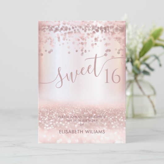 Invitation Confetti Girly rose or glittery ombre Invitat (Debout devant)
