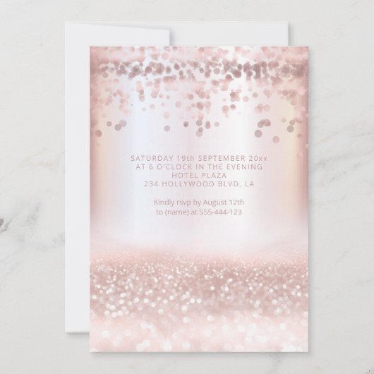 Invitation Confetti Girly rose or glittery ombre Invitat (Dos)