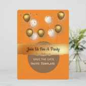 Invitation Confetti Gold Balloons Party (Debout devant)