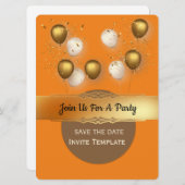Invitation Confetti Gold Balloons Party (Devant / Derrière)