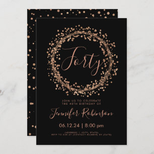 Invitation Confetti Gold Black, Rose de la fête du 40e annive