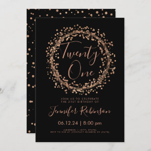 Invitation Confetti Gold Black Rose du 21e anniversaire