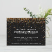Invitation Confetti Gold et Black Photo Graduation Party (Debout devant)