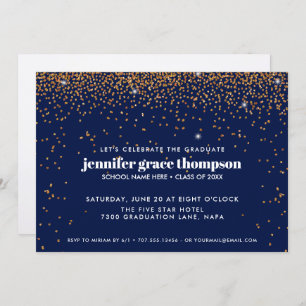 Invitation Confetti Gold et Blue Photo Graduation Party