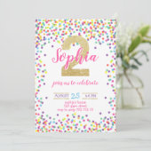 Invitation Confetti Gold Girl 2 Anniversaire aux couleurs arc (Debout devant)