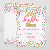 Invitation Confetti Gold Girl 2 Anniversaire aux couleurs arc (Devant / Derrière)