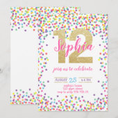 Invitation Confetti Gold Number Girl 12e anniversaire (Devant / Derrière)