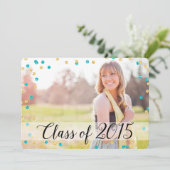 Invitation Confetti Gold Turquoise Blue Photo 2015 Graduation (Debout devant)