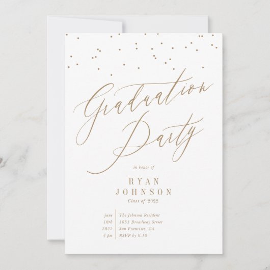 Invitation Confetti Graduation Party Script Gold (Devant)