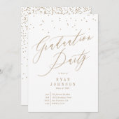 Invitation Confetti Graduation Party Script Gold (Devant / Derrière)
