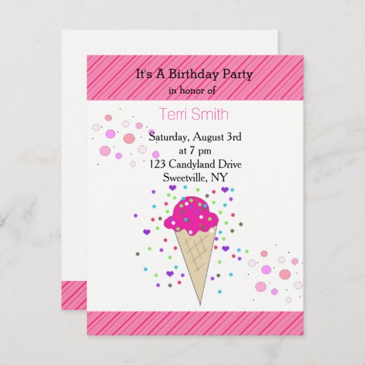 Invitation Confetti Ice Cream fête d'anniversaire (Devant / Derrière)