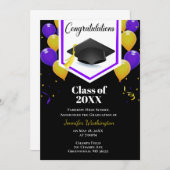 Invitation Confetti jaune et noir violet (Devant / Derrière)