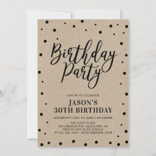 Invitation Confetti & Kraft   Fête d'anniversaire moderne pou