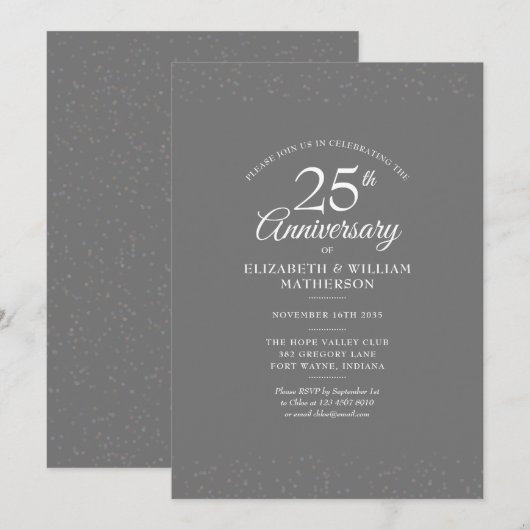 Invitation Confetti Mariage 25e Anniversaire Silver Stardust (Devant / Derrière)