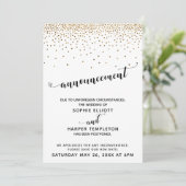 Invitation Confetti Mariage Gold reportée & Coeurs Script (Debout devant)