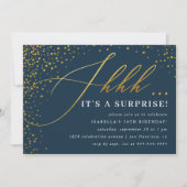 Invitation Confetti Marine & Gold Script Surprise Party (Devant)