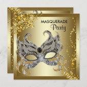 Invitation Confetti Masque Argent Gold Masquerade (Devant / Derrière)
