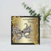 Invitation Confetti Masque Black Gold Masquerade (Debout devant)