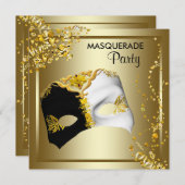Invitation Confetti Masque Black Gold Masquerade (Devant / Derrière)