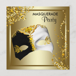 Invitation Confetti Masque Black Gold Masquerade