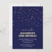 Invitation Confetti moderne bleu marine Hommes 52e anniversai (Devant)