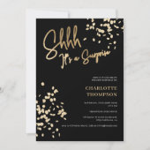 Invitation Confetti moderne or noir photo surprise Sweet 16 (Devant)