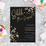 Invitation Confetti moderne or noir photo surprise Sweet 16<br><div class="desc">Quelle surprise ! Elégant or moderne simple sur photo noire Sweet 16 invitation avec parties scintillant d'or confetti</div>