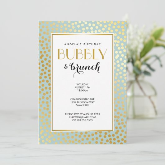 Invitation Confetti moderne Pois Monnaie et or Motif (Debout devant)