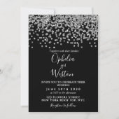 Invitation Confetti Noir & Argent Élégant Mariage moderne (Devant)