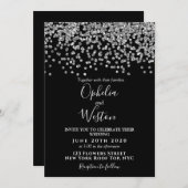 Invitation Confetti Noir & Argent Élégant Mariage moderne (Devant / Derrière)