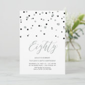 Invitation Confetti Noir & Argent Quatre-vingts 80e anniversa (Debout devant)