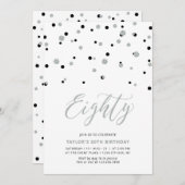 Invitation Confetti Noir & Argent Quatre-vingts 80e anniversa (Devant / Derrière)