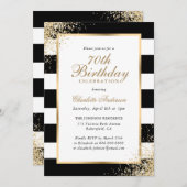 Invitation Confetti Noir Blanc Or 70e anniversaire (Devant / Derrière)