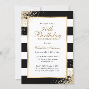 Invitation Confetti Noir Blanc Or 70e anniversaire