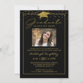 Invitation Confetti Noir Confetti Script Photo Gradué (Devant)