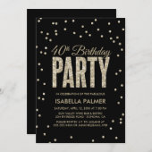 Invitation Confetti Noir et Or 40e anniversaire (Devant / Derrière)