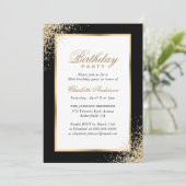 Invitation Confetti noir et or fête d'anniversaire (Debout devant)