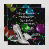 Invitation Confetti Noir Haut talons femmes fête d'anniversai (Devant / Derrière)
