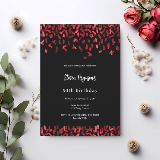 Invitation Confetti noir rouge