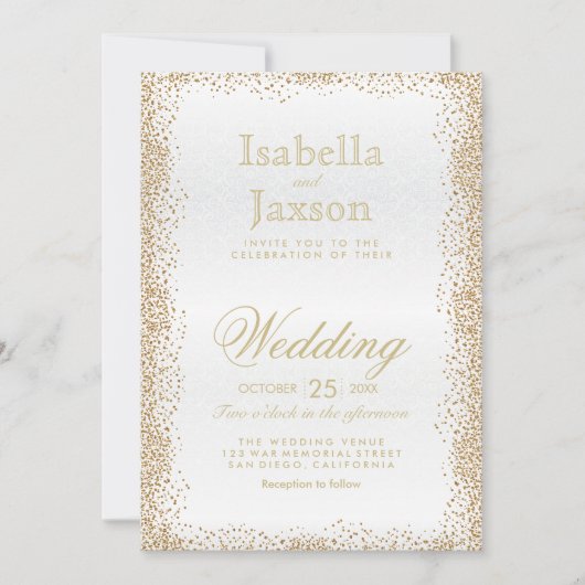 Invitation Confetti or et blanc (Devant)