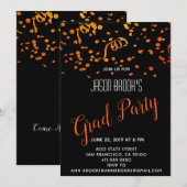 Invitation Confetti Or Et Orange Sur Graduation Noire (Devant / Derrière)