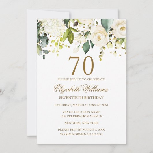 Invitation Confetti or floral blanc 70e anniversaire (Devant)