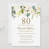 Invitation Confetti or floral blanc 80e anniversaire (Devant)