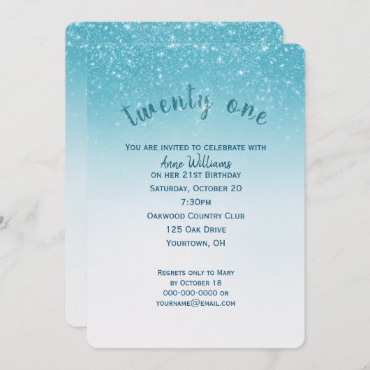 Invitation confetti parties scintillant 21e anniversaire (Devant / Derrière)