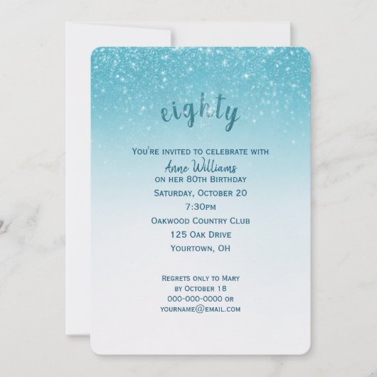 Invitation confetti parties scintillant 80e anniversaire (Devant)