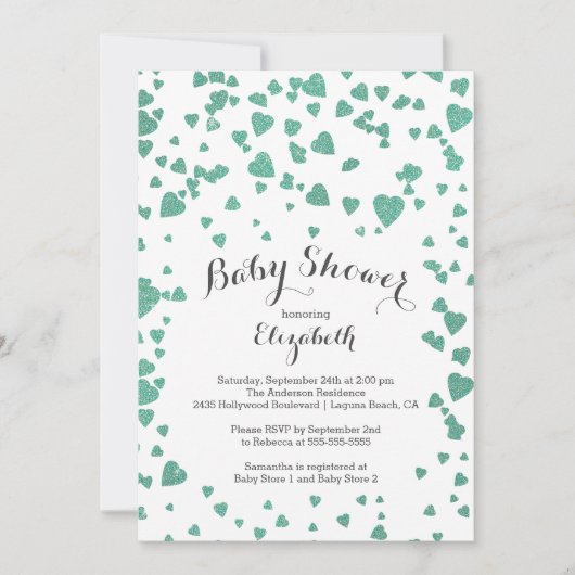 Invitation Confetti Parties scintillant Baby shower cardiaque (Devant)