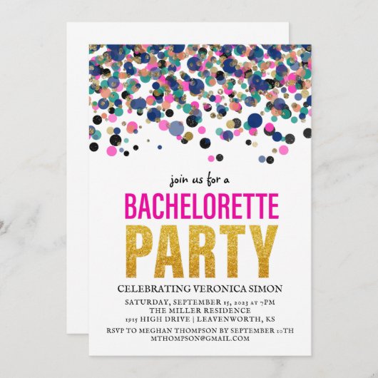 Invitation Confetti Parties scintillant Bachelorette Party In (Devant / Derrière)
