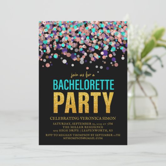Invitation Confetti Parties scintillant Bachelorette Party In (Debout devant)
